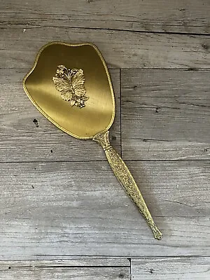 Vtg Gold Tone Brass 14” Vanity Hand Mirror Floral Butterfly Hollywood Regency • $19.99