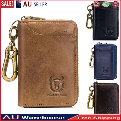 $19.73 • Buy Genuine Leather Key Case RFID Blocking Card Holder Coin Purse Keychain Wallet AU