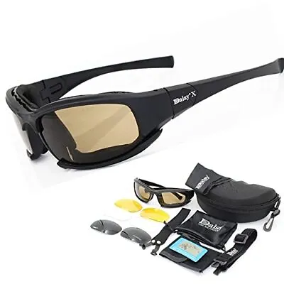 Polarized Lens Glasses X7 Army Sunglasses Military Tactical Goggles 4 Lens Kit • £11.99
