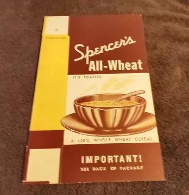 Old Vintage Original Spencer's All Wheat Cereal Box New Old Stock 7  Tall 1930's • $1.96