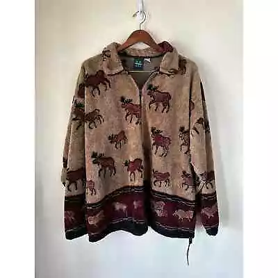 Vintage Mazmania Moose All Over Print AOP Fleece Jacket • $40