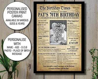 70th 1953 Personalised Photo Poster Birthday Gift Box Canvas Large Print 37 • £50.20