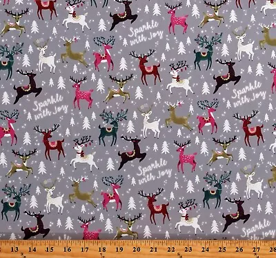 Matte' Jersey Reindeer Christmas Winter Holidays Gray Fabric By The Yard D450.15 • $14.95