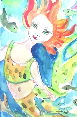 Delilah Art Watercolor Collectible Original Impressionism Little Mermaid • $50