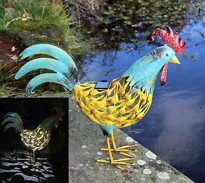 Solar Powered Garden Ornament Metal Silhouette Cockerel Chicken Hen  Light • £19.95