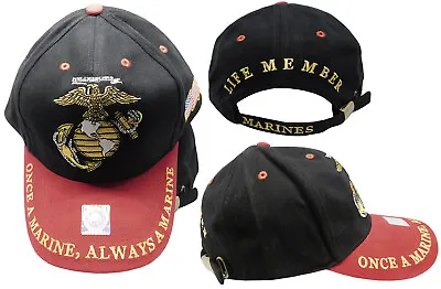 Usmc Semper Fi Once A Marine Always A Marine Corps Cap Hat All Black Licensed • $12.88