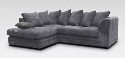 Jumbo Cord Corner Sofa Suite Set Footstool 3 2 Seater Grey Brown Black Chairs • £209