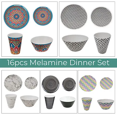 £28.49 • Buy 16pcs Melamine Dinner Set Motorhome Caravan Outdoor Camping Picnic Tableware
