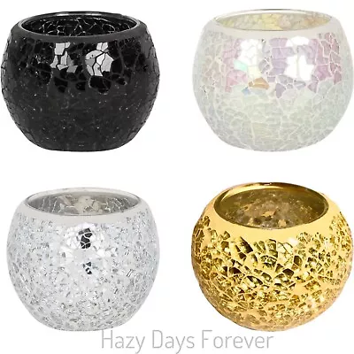 £6.99 • Buy MOSAIC Tea Light Holder CRACKLE GLASS CANDLE HOLDER Smashed Effect Globe 