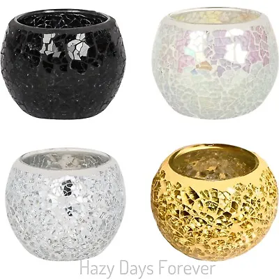 MOSAIC Tea Light Holder CRACKLE GLASS CANDLE HOLDER Smashed Effect Globe  • £3.99