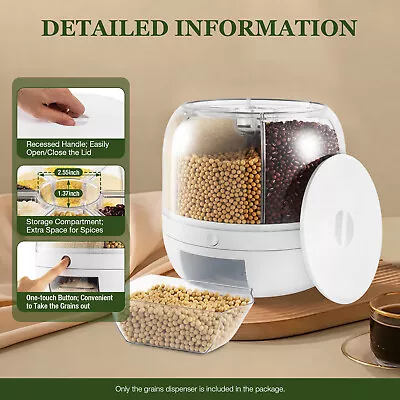 NEW 6-Grid Rice Storage 10L Dispenser Grain Container 360° Rotating Dry Food Box • $30.56