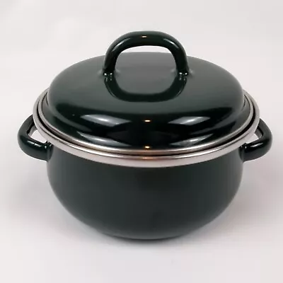 Megaware Mini Cooking Pot Pan .5 Qt  With Lid Green Made In Spain Enamelware • $20