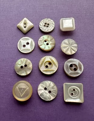 12 Vintage Small Lustrous Mother Of Pearl Buttons Including Carved Designs • $11.95