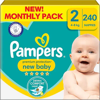 Pampers Premium Protection New Baby Size 2 240 Nappies (4kg - 8kg) • £45.99