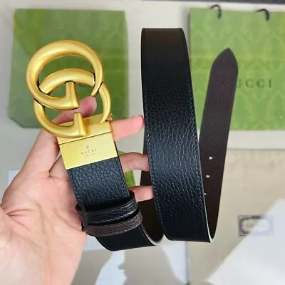 Man GUCCI  Belt Black Leather With Brass Buckle Size 40/100 • $119.99