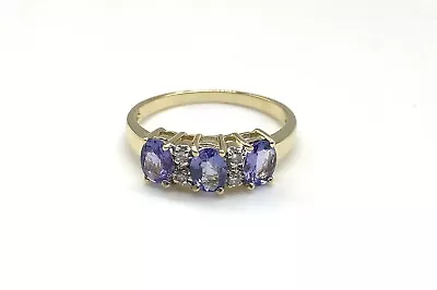 Ladies 14k Yellow Gold 3-Stone Tanzanite & Diamond Ring Size 7 2.4 Grams • $395