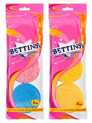 2 X Bettina Face Cleansing Sponges - 6 Pc Pack(x2) - Soft And Gentle Cleansing • £3.89