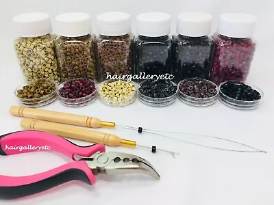 1000 SILICONE MICRO BEADS Feather Hair Extension TOOL KIT PLIERS LOOP HOOK USA  • $19.99