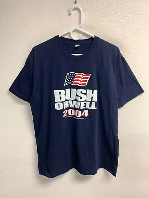 Vintage George Bush George Orwell T-Shirt Size Large Mens Blue Political Cartoon • $14.71