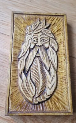 Green Man Hand-made Carved Ornament Wooden Pagan Spirits Size 10 X 17 Cm • £7.22