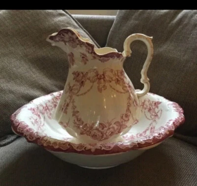 £14 • Buy Original Vintage  Victorian Jug And Bowl White And Pink Floral