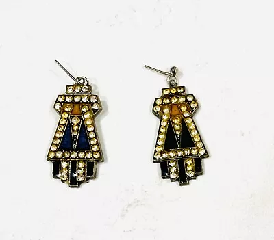 RARE And COLLECTIBLE French Designer Pierre Bex Vintage Enamel Art Deco Earrings • $39.99