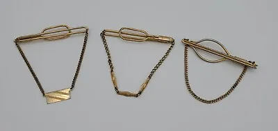 Vintage Swank Tie Bars W/Chains Gold Tone Lot Of 3 (2 Swank; 1-Unbranded) • $19.50