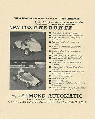 Vintage And Rare 1958 Cherokee Quarter 1/4 Midget Ad • $16.99