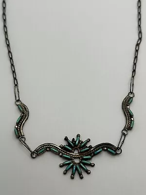 Vintage Native American Zuni Needlepoint Turquoise Sterling Silver Necklace • $169.99