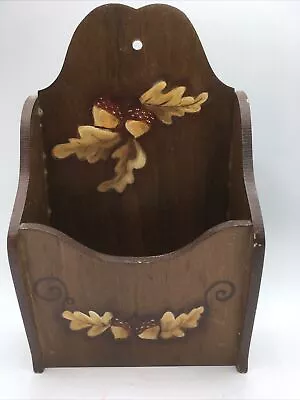 Vtg Wood Mail Letter Holder Wall Hanging Box Hand Painted Acorns • $14