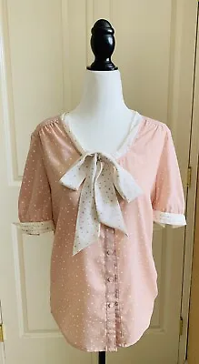 $7.99 • Buy EUC Jason Wu For Target Pink Polka Dot Tie-front Blouse Size Small S