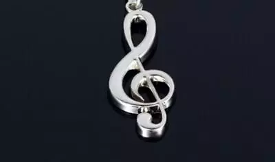 Large 2  MUSIC NOTE TREBLE CLEF SYMBOL Pendant 24  925 Sterling Silver Necklace • $13.97