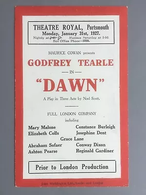 Portsmouth Theatre Royal 1927 Advertising Postcard For Noel Scott's Play 'Dawn' • £4.50