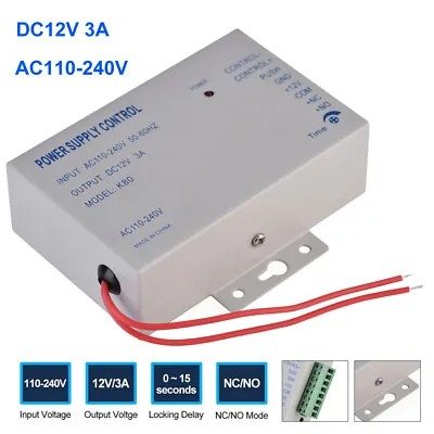 AC110-240V To DC12V 3A 30W Power Supply For Door Entry Access Control System NEW • £16.99