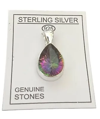 Sterling Silver Pendant-Mystic Quartz-purple Green Pink Genuine Stone-pear Shape • $26.99