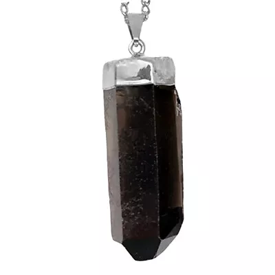 Natural Smokey Quartz Point Pendant Terminated Crystal Sterling Silver Necklace • $15.99