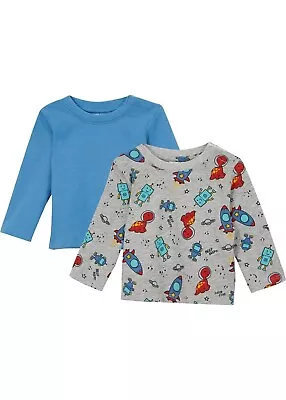 Baby Cotton T-Shirts Girl Boy Pack Of 2 Long Sleeves Size 56/62 1-3 Months • £7.99