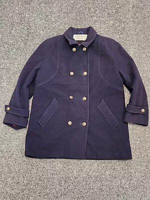 VTG Mackintosh Wool Pea Coat Women Size 14 Navy Blue Tweed Jacket Gold Button • $29.49