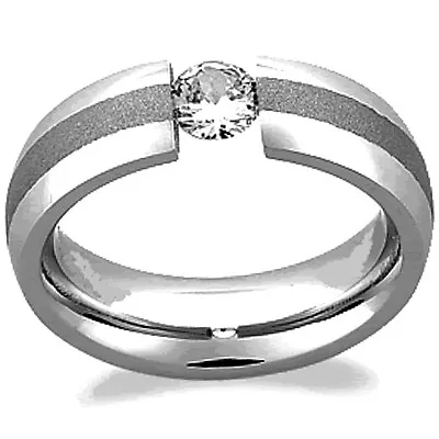 Titanium Tension Ring With Brushed Accent Band And 4mm Round CZ Size 10  • $16.48