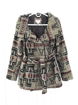 Mossimo Women's Small Aztec Print Wrap Blanket Jacket Wool Blend With Hood • $31.16