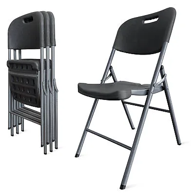 4 Commercial Contoured Folding Chairs Steel Frame Plastic Seat White Blue Black • $149.99