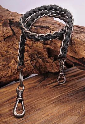 Motocycle Biker Leather&Metal Chain Braid Rocker Jean Keychains Key Wallet Chain • $13.57