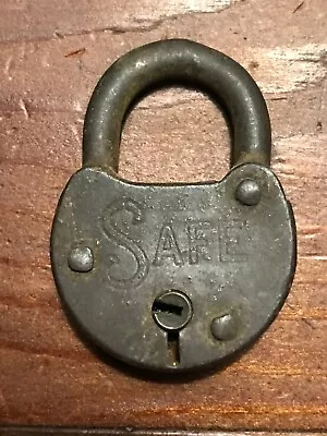 Antique Mini  Safe  Metal Padlock Lock 1 3/4  Tall X 1 1/4  NO Key • $10