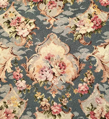 AWESOME Antique Vintage Wool Rug Shabby PINK ROSES Chic BIGELOW STYLE 1930s • $650