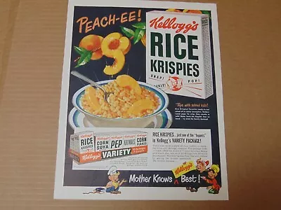 1948 KELLOGG'S RICE KRISPIES & Variety Pack PEACH-EE! Vintage Art Print Ad  • $6