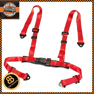 Red Seat Belt Racing Harness 4 Point Car Universal Design Includes Fittings  • £22.95