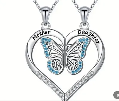 2 PCS Set Mother And Daughter Butterfly Heart Necklace Pendant Come Gift Box 772 • £9.50