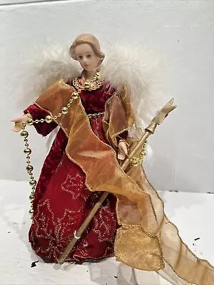 Vintage Christmas Tree Top Topper Angel 10” Tall Porcelain Head Velvet Dress • $25.19