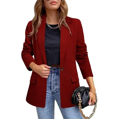 Women Business Jackets Long Sleeve Blazer Ladies Open Front Work Casual Plain • £19.99