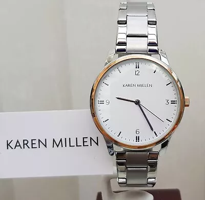 KAREN MILLEN Silver Tone Bracelet Ladies Watch Slim Bracelet RRP £189 NEW (KM55 • £57.99